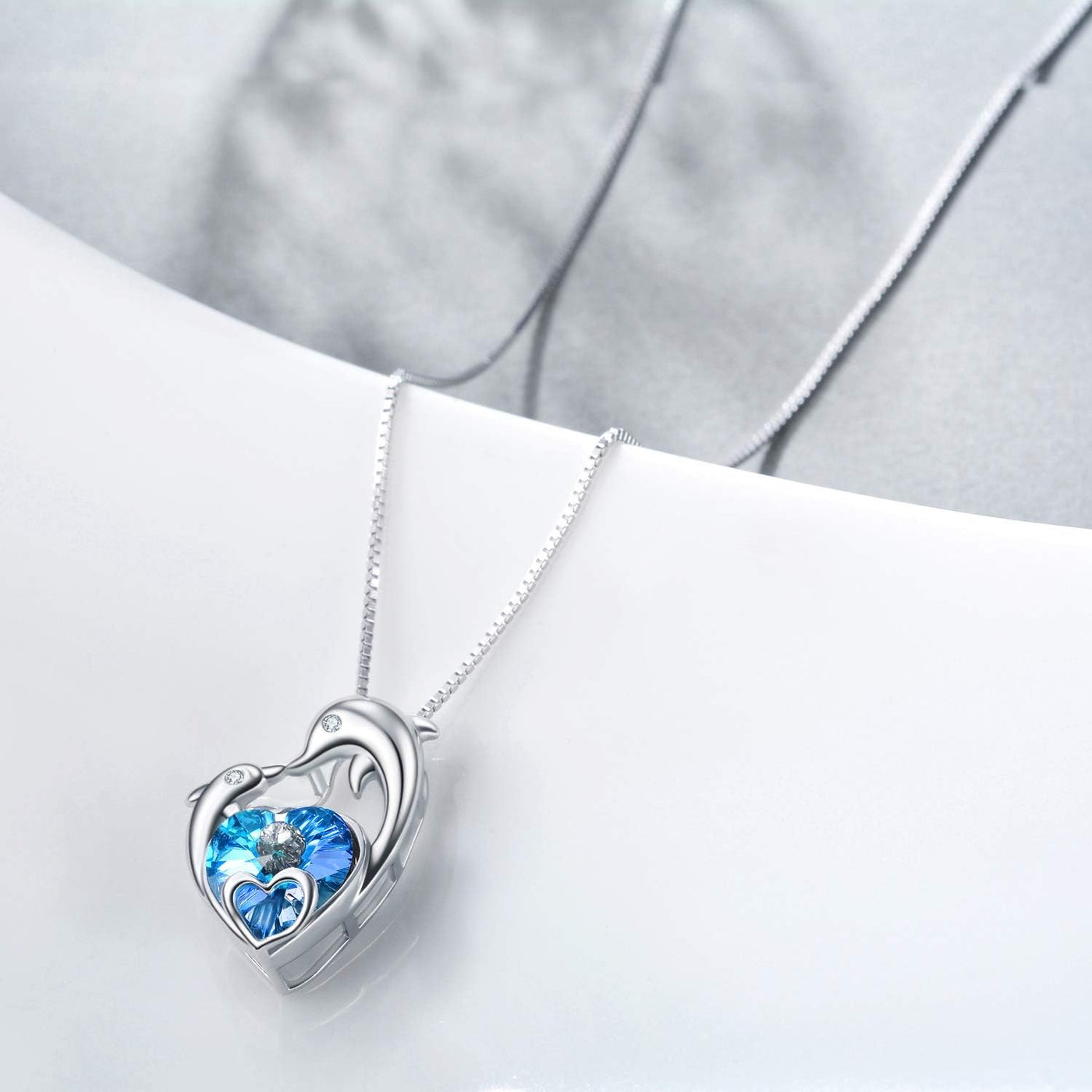 Elegant Dolphin Pendant Necklace with Blue Crystal - Perfect Christmas and Birthday Gift for Women, Mothers, Daughters, and Girlfriends