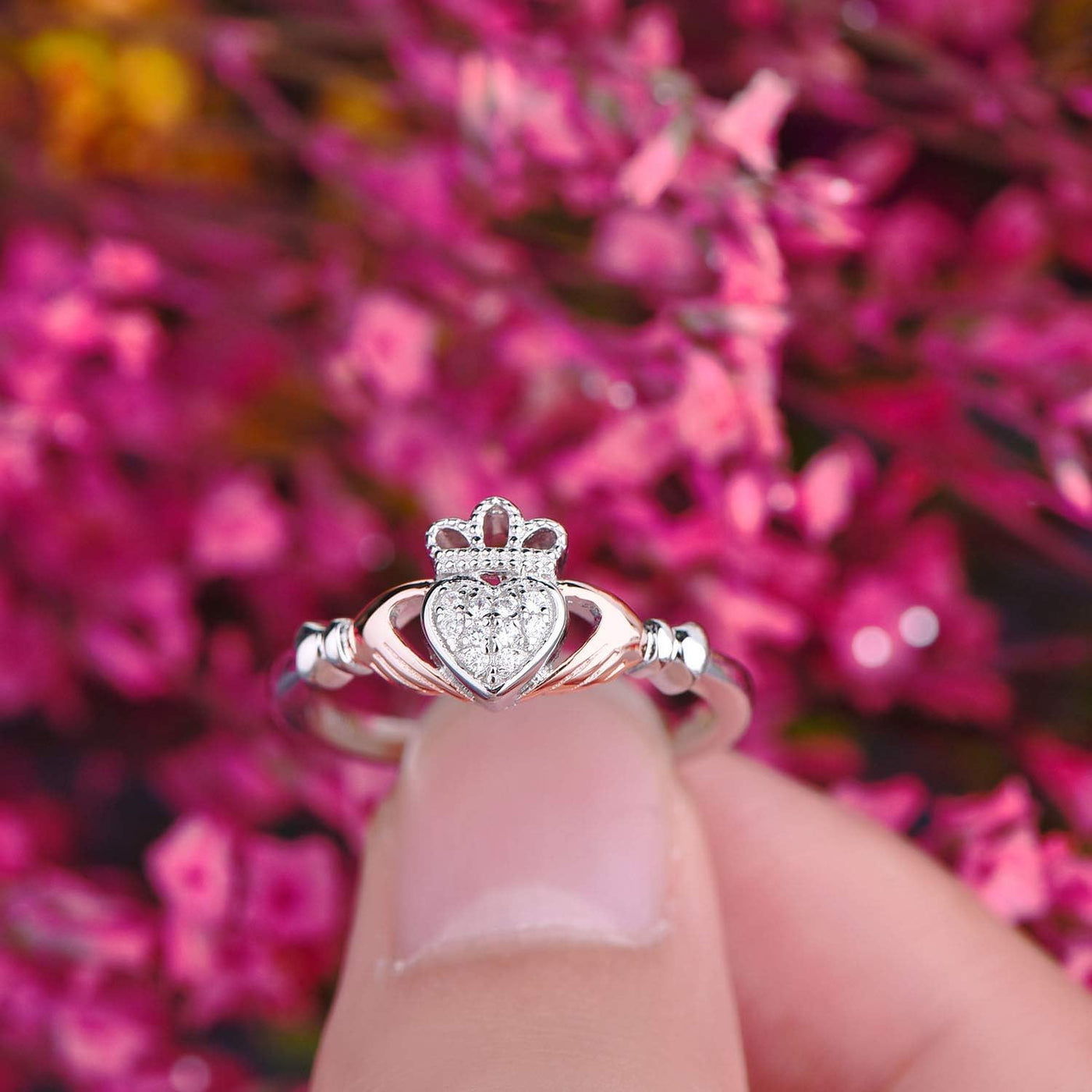 Sparkle and Shine: 925 Sterling Silver Claddagh Heart Promise Ring in Rose Gold – The Ultimate Birthstone Bling for Her!