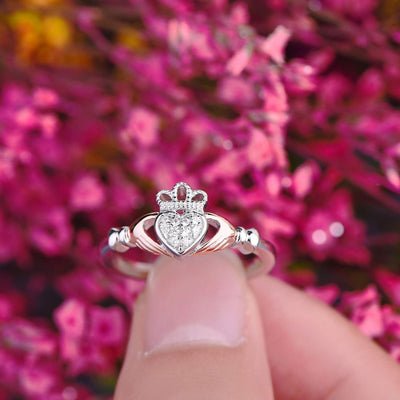 Sparkle and Shine: 925 Sterling Silver Claddagh Heart Promise Ring in Rose Gold – The Ultimate Birthstone Bling for Her!
