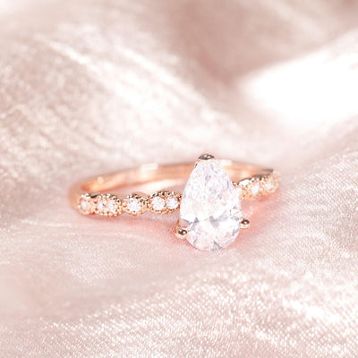 Stunning 1.5CT Teardrop Engagement Ring for Women - Marquise Pear Shaped Cubic Zirconia Promise Ring in Rose Gold Plated - Sizes 4-12