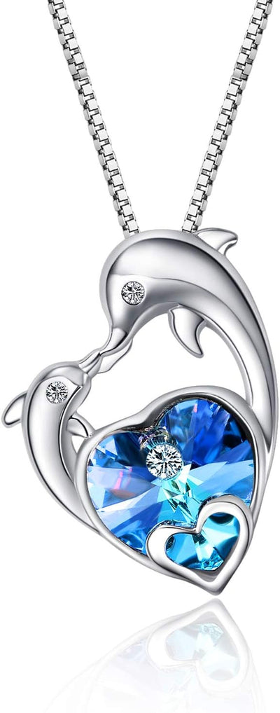 Elegant Dolphin Pendant Necklace with Blue Crystal - Perfect Christmas and Birthday Gift for Women, Mothers, Daughters, and Girlfriends
