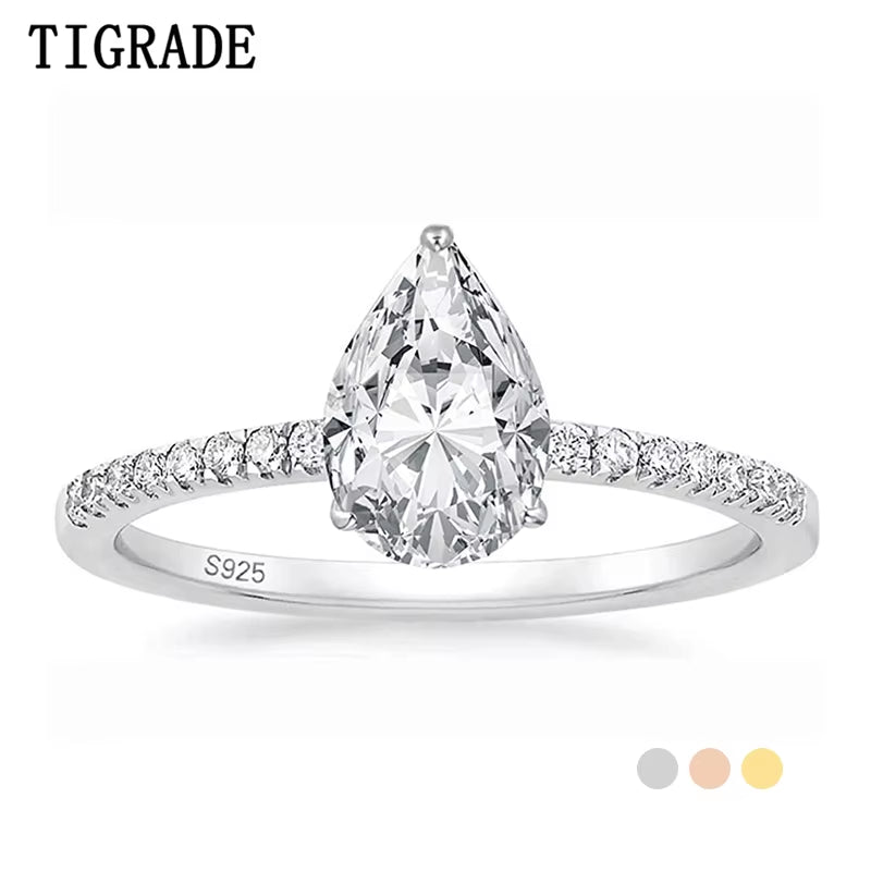 2CT 925 Sterling Silver Engagement Rings Pear Cut 5A+ Cubic Zirconia CZ Wedding Promise Rings for Her Stunning Teardrop