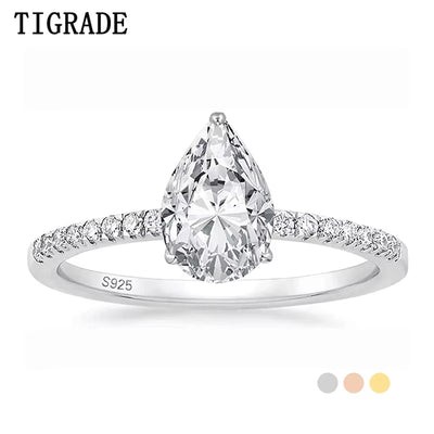 2CT 925 Sterling Silver Engagement Rings Pear Cut 5A+ Cubic Zirconia CZ Wedding Promise Rings for Her Stunning Teardrop