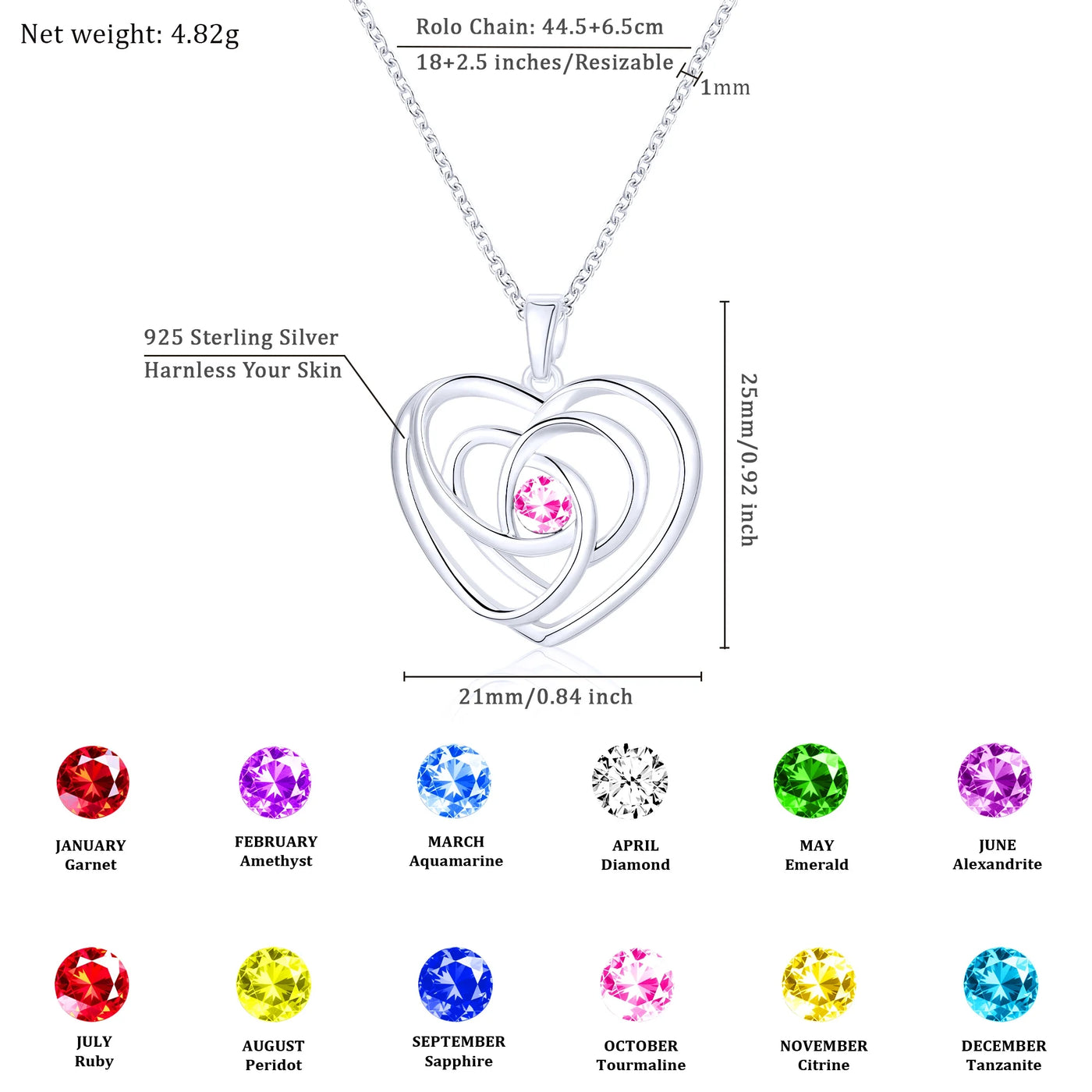18K White Gold Plated Love Heart Necklaces for Women CZ S925 Sterling Silver October Birthstone Necklace with Pink Tourmaline Birthday Jewelry Gifts Ideas Mom Wife Girlfriend Tween Teen Age