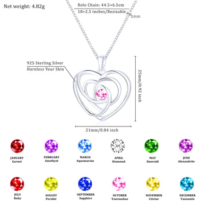 18K White Gold Plated Love Heart Necklaces for Women CZ S925 Sterling Silver October Birthstone Necklace with Pink Tourmaline Birthday Jewelry Gifts Ideas Mom Wife Girlfriend Tween Teen Age