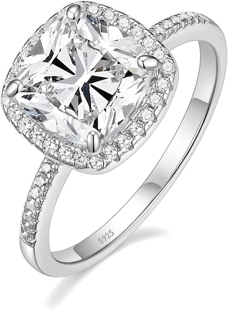 Elegant 3.5CT Cushion Cut Cubic Zirconia Engagement Ring in 925 Sterling Silver - Perfect Wedding Band for Women, Available in Sizes 3-11