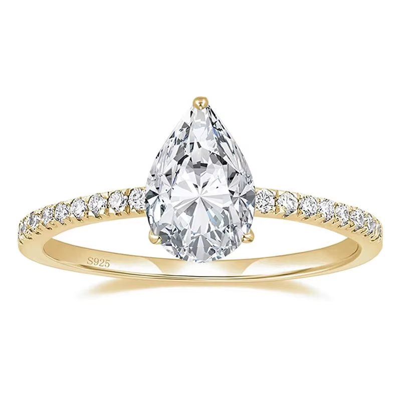2CT 925 Sterling Silver Engagement Rings Pear Cut 5A+ Cubic Zirconia CZ Wedding Promise Rings for Her Stunning Teardrop