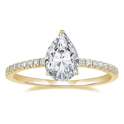 2CT 925 Sterling Silver Engagement Rings Pear Cut 5A+ Cubic Zirconia CZ Wedding Promise Rings for Her Stunning Teardrop