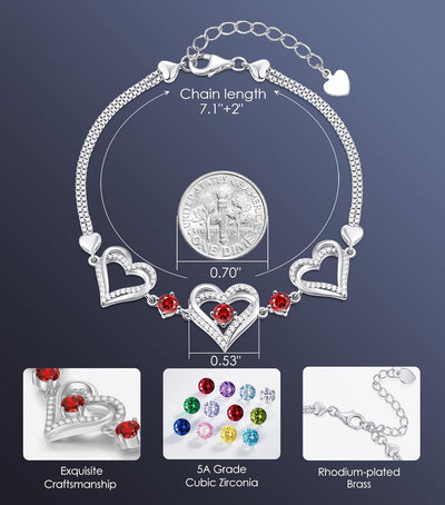 Elegant Forever Love Heart Charm Link Bracelet for Women - A Stunning 925 Sterling Silver Birthstone Gift for Mother’s Day, Anniversaries, Christmas, and Birthdays
