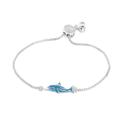 Chic Eau Dolphin Bolo Bracelet with Blue Enamel and Crystal Accents