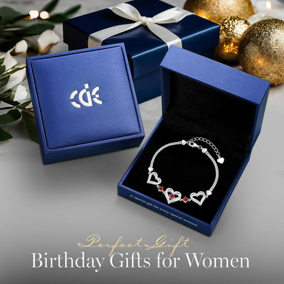 Elegant Forever Love Heart Charm Link Bracelet for Women - A Stunning 925 Sterling Silver Birthstone Gift for Mother’s Day, Anniversaries, Christmas, and Birthdays