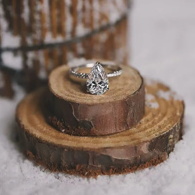 2CT 925 Sterling Silver Engagement Rings Pear Cut 5A+ Cubic Zirconia CZ Wedding Promise Rings for Her Stunning Teardrop