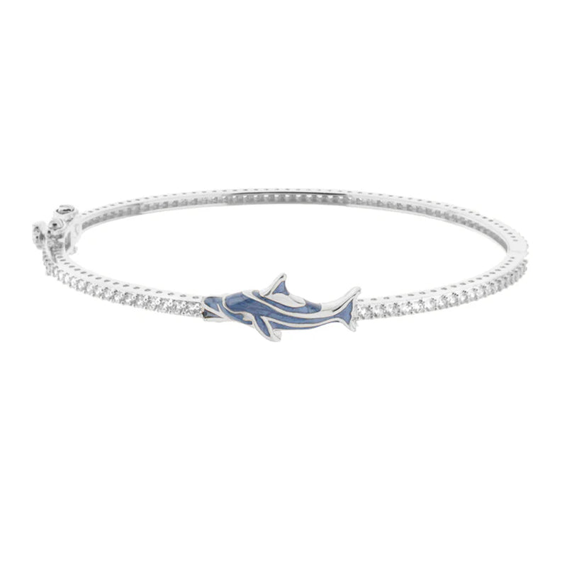 Elegant Eau Dolphin Bangle with Hand-Painted Enamel and Sparkling Zirconia