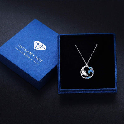 Dolphin Necklace S925 Sterling Silver Cute Dolphin Necklace Ocean Wave Pendant Beach Themes Ocean Wave Jewelry Dolphin Gifts for Women Daughter Birthday