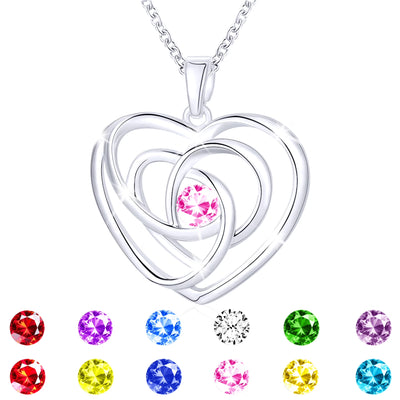 18K White Gold Plated Love Heart Necklaces for Women CZ S925 Sterling Silver October Birthstone Necklace with Pink Tourmaline Birthday Jewelry Gifts Ideas Mom Wife Girlfriend Tween Teen Age