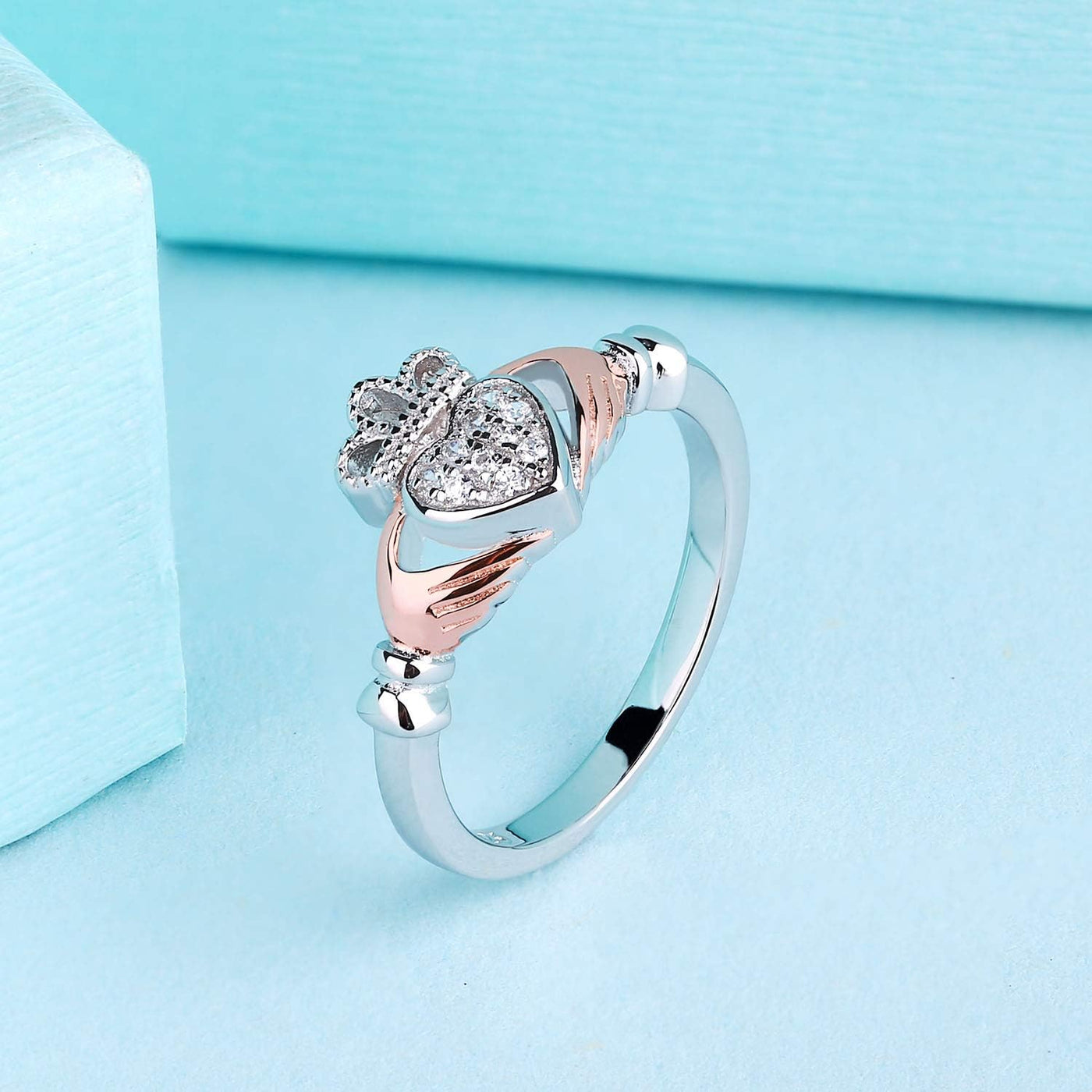 Sparkle and Shine: 925 Sterling Silver Claddagh Heart Promise Ring in Rose Gold – The Ultimate Birthstone Bling for Her!