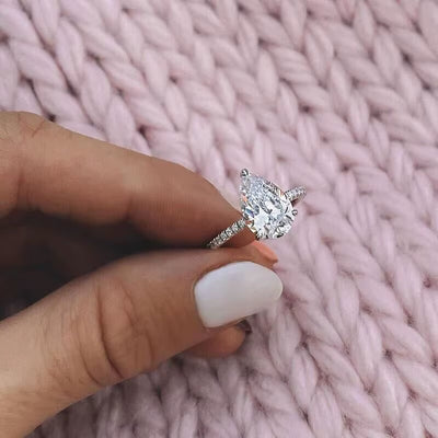 2CT 925 Sterling Silver Engagement Rings Pear Cut 5A+ Cubic Zirconia CZ Wedding Promise Rings for Her Stunning Teardrop