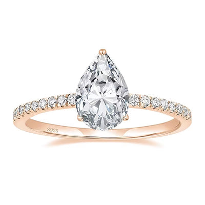 2CT 925 Sterling Silver Engagement Rings Pear Cut 5A+ Cubic Zirconia CZ Wedding Promise Rings for Her Stunning Teardrop