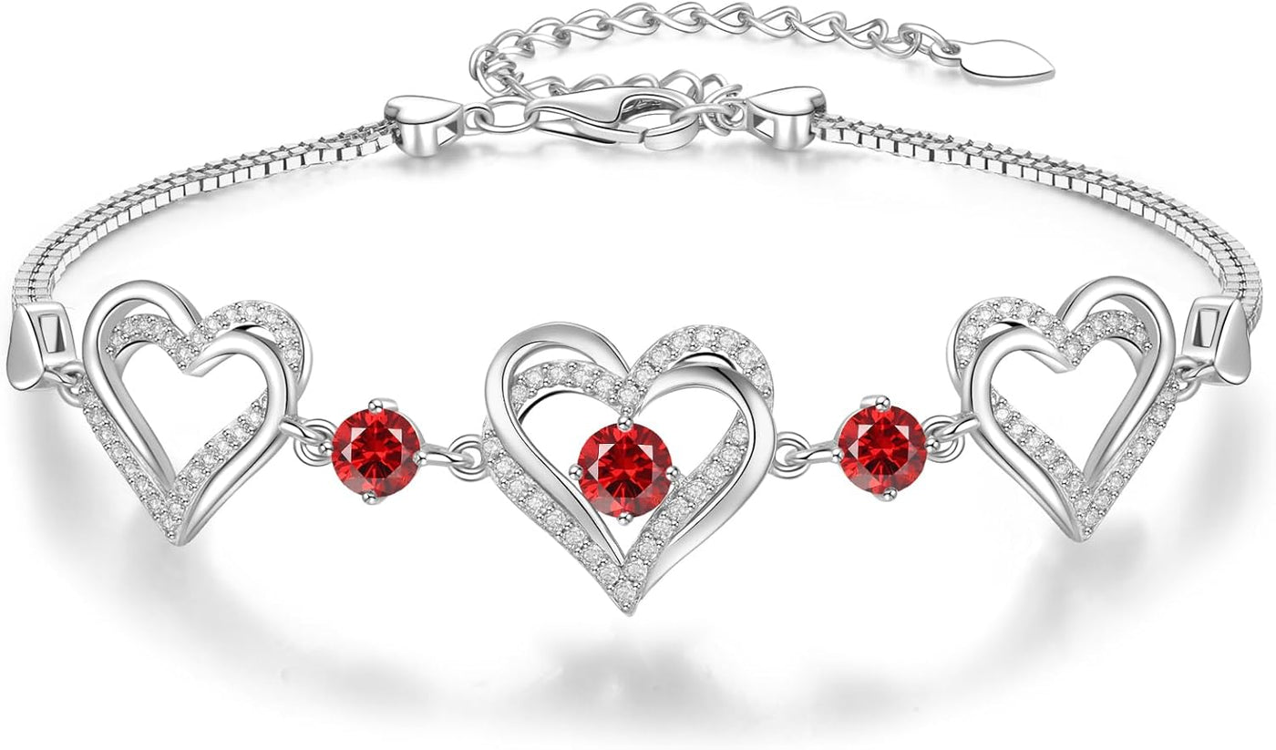Elegant Forever Love Heart Charm Link Bracelet for Women - A Stunning 925 Sterling Silver Birthstone Gift for Mother’s Day, Anniversaries, Christmas, and Birthdays