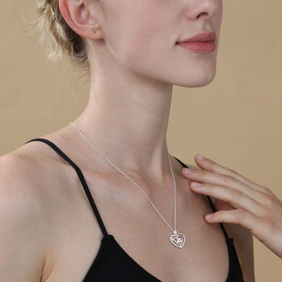 18K White Gold Plated Love Heart Necklaces for Women CZ S925 Sterling Silver October Birthstone Necklace with Pink Tourmaline Birthday Jewelry Gifts Ideas Mom Wife Girlfriend Tween Teen Age