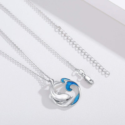 Dolphin Necklace S925 Sterling Silver Cute Dolphin Necklace Ocean Wave Pendant Beach Themes Ocean Wave Jewelry Dolphin Gifts for Women Daughter Birthday